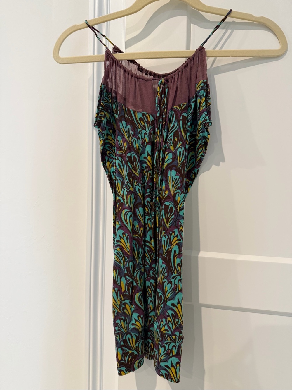Flounce Teardrop Print Top - Plum & Teal